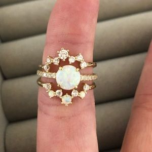 3 Sterling Silver Opal & CZ Stacking Rings- size 7